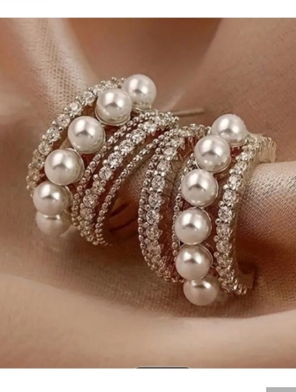 Pearl & Crystal Multi-Row Hoop Earrings